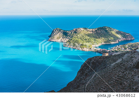 View of Assos village and beautiful blue sea bay, Kefalonia island, Greece View of Assos village and beautiful blue sea bay, Kefalonia island, Greece 43068612