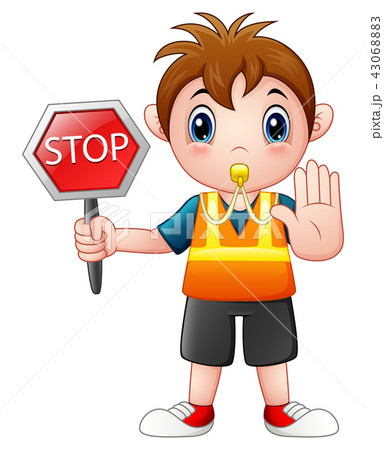 Cartoon boy holding a stop sign 43068883