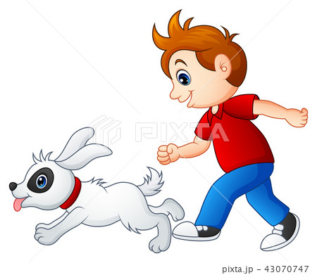 Cartoon boy playing with his pet 43070747