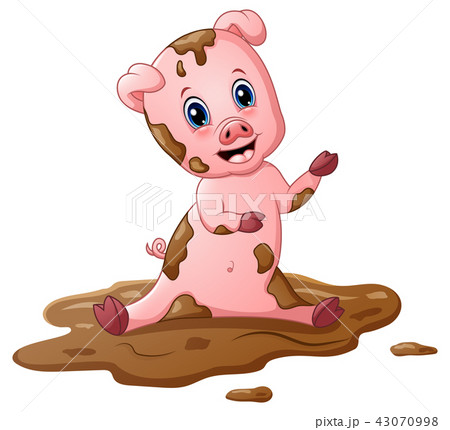 Illustration of Cartoon pig play in a mud puddle Illustration of Cartoon pig play in a mud puddle 43070998