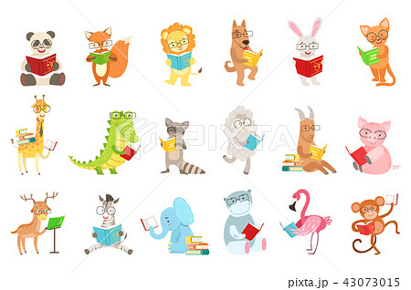 Cute Animal Characters Reading Books Setのイラスト素材 43073015