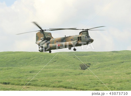 東富士演習場の草原を低空で飛行する災害派遣でも活躍する陸上自衛隊のCH-47Jチヌーク輸送ヘリ 東富士演習場の草原を低空で飛行する災害派遣でも活躍する陸上自衛隊のCH-47Jチヌーク輸送ヘリ 43073710