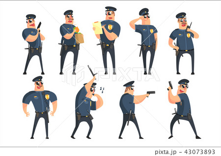 American Policeman Funny Characters Set のイラスト素材