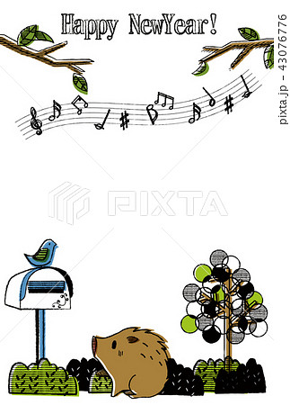 亥年用かわいい年賀状フレームテンプレートのイラスト素材