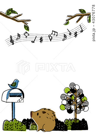 亥年用かわいい年賀状フレームテンプレートのイラスト素材