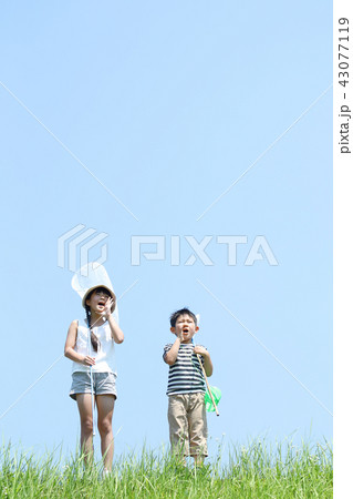 昆虫を捕まえる姉弟　　 43077119