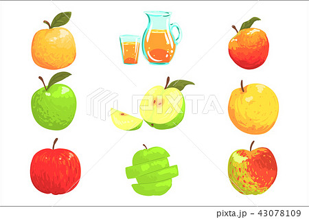 Apples And Apple Juice Cool Style Bright Illustrations 43078109