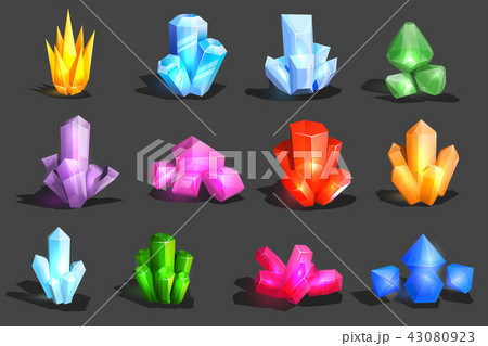 Crystal vector crystalline stone or gem and precious gemstone for jewellery illustration set of 43080923