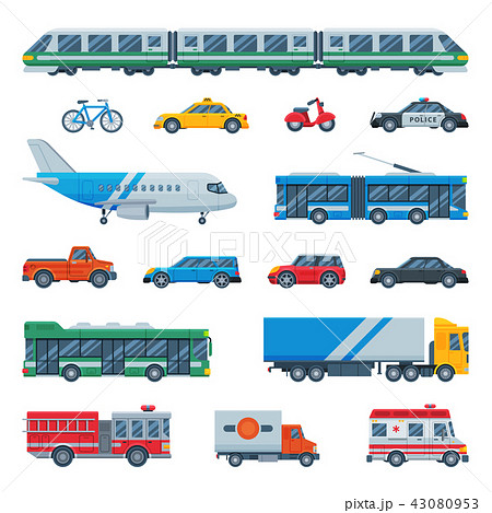 Transport vector public transportable bus plane or train and vehicle or bicycle for transportation Transport vector public transportable bus plane or train and vehicle or bicycle for transportation 43080953