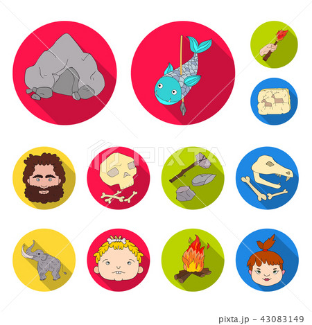 Life In The Stone Age Flat Icons In Set のイラスト素材