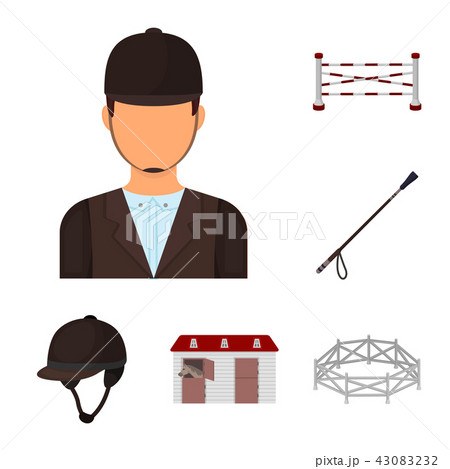 Hippodrome and horse cartoon icons in set collection for design. Horse Racing and Equipment vector Hippodrome and horse cartoon icons in set collection for design. Horse Racing and Equipment vector 43083232