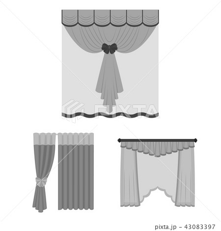Different kinds of curtains monochrome icons in set collection for design. Curtains and lambrequins Different kinds of curtains monochrome icons in set collection for design. Curtains and lambrequins 43083397