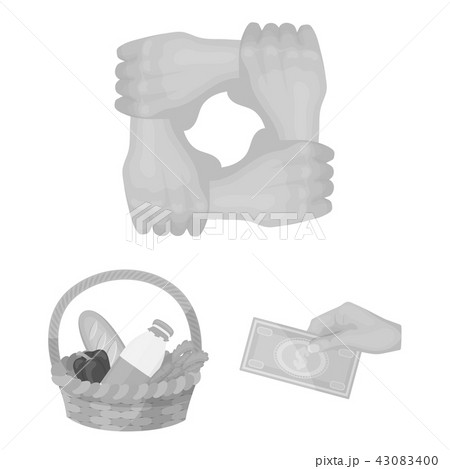 Charity and donation monochrome icons in set collection for design. Material aid vector symbol stock Charity and donation monochrome icons in set collection for design. Material aid vector symbol stock 43083400