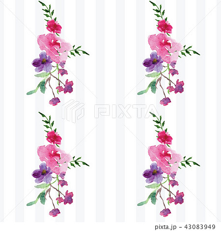 Hand-painted Watercolor pattern of a branch with flowers pink Magnolia flower spring card 43083949
