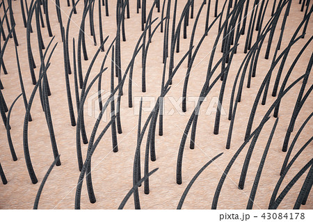 3D Rendering hair keratin strengthening, hair care. Treatment and care of hair. Hair with skin under 43084178