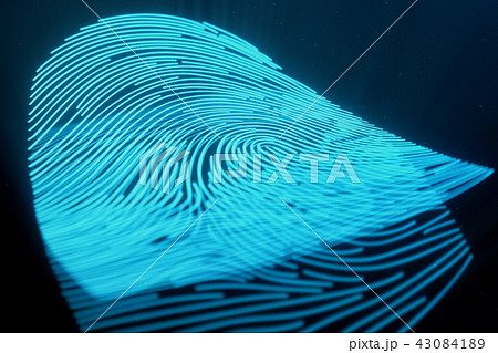 3D illustration Fingerprint scan provides security access with biometrics identification. Concept 3D illustration Fingerprint scan provides security access with biometrics identification. Concept 43084189