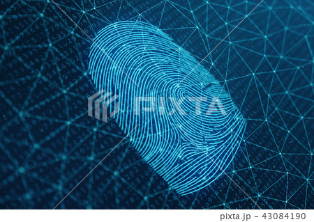 3D illustration Fingerprint scan provides security access with biometrics identification. Concept 3D illustration Fingerprint scan provides security access with biometrics identification. Concept 43084190