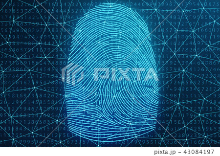 3D illustration Fingerprint scan provides security access with biometrics identification. Concept 43084197