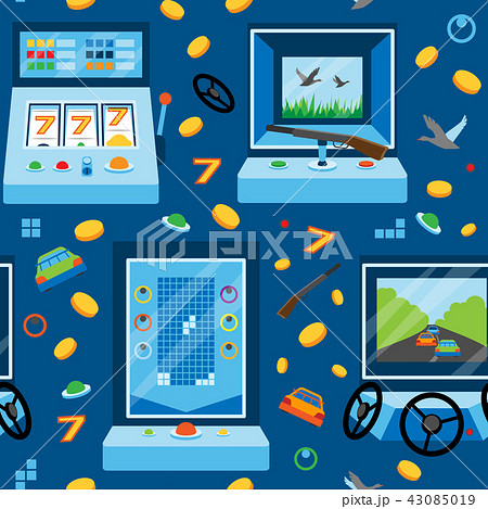 Casino slot game machine cartoon seamless pattern background winner entertainment gambling vector 43085019