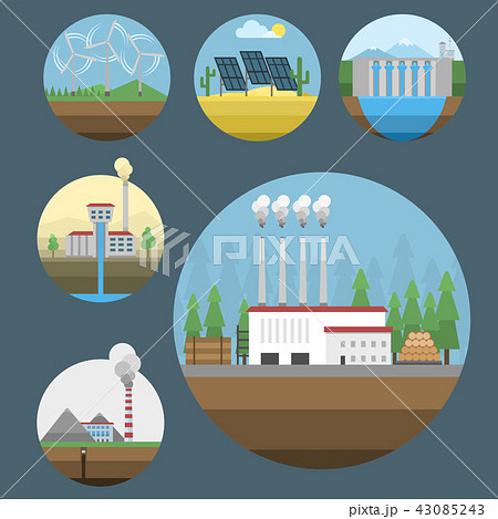 Generation energy types power plant icons vector renewable alternative solar wave illustration 43085243