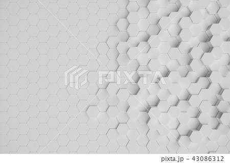 3D illustration white geometric hexagonal abstract background. Surface hexagon pattern, hexagonal 43086312