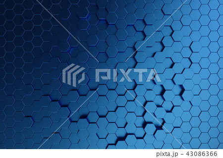 3D illustration abstract dark blue of futuristic surface hexagon pattern. Blue geometric hexagonal 43086366