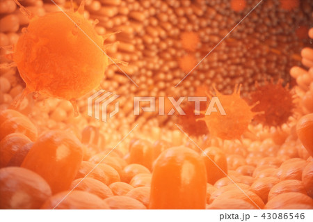 3D illustration Intestinal villi. Intestine lining. Microscopic capillary. Human intestine. Concept 43086546