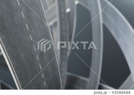 Tangled roads, on grey background. Abstract road knot. Concept travel, transportation. 3D 43086686