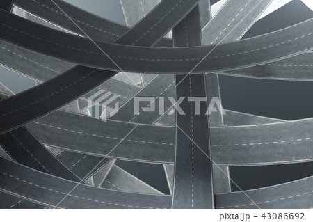 Tangled roads, on grey background. Abstract road knot. Concept travel, transportation. 3D 43086692