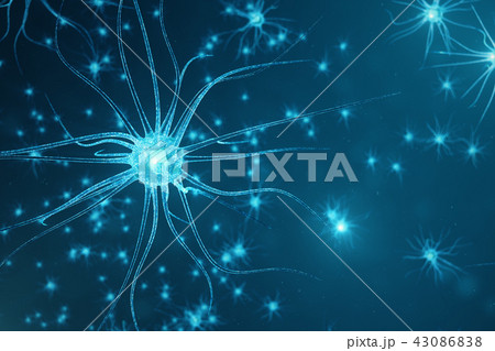 Conceptual illustration of neuron cells with glowing link knots. Synapse and neuron cells sending Conceptual illustration of neuron cells with glowing link knots. Synapse and neuron cells sending 43086838