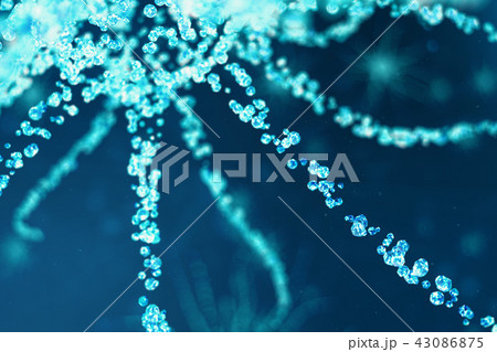 Conceptual illustration of neuron cells with glowing link knots. Synapse and neuron cells sending 43086875