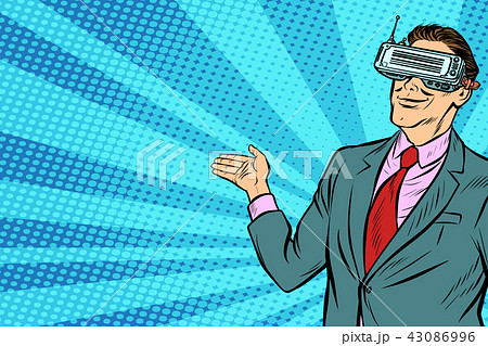 pop art businessman in VR glasses presents pop art businessman in VR glasses presents 43086996