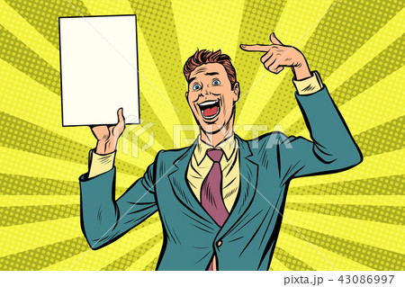 pop art Businessman points at copy space poster 43086997