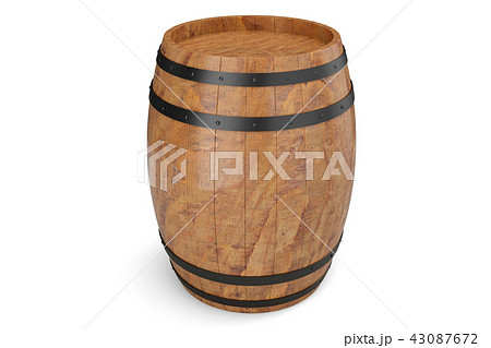 3D Illustration wooden barrels front view, wine isolated on white background. Alcoholic drink in 43087672