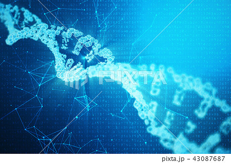 Artifical intelegence DNA molecule. Concept binary code genome. Abstract technology science, concept 43087687