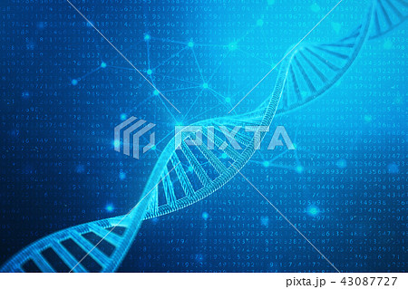 Artifical intelegence DNA molecule. DNA is converted into a binary code. Concept binary code genome 43087727