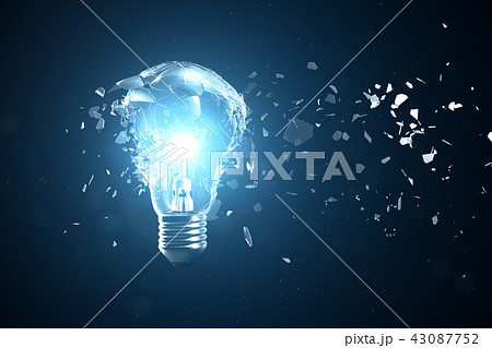 3D illustration Exploding light bulb on a blue background, with concept creative thinking and 3D illustration Exploding light bulb on a blue background, with concept creative thinking and 43087752