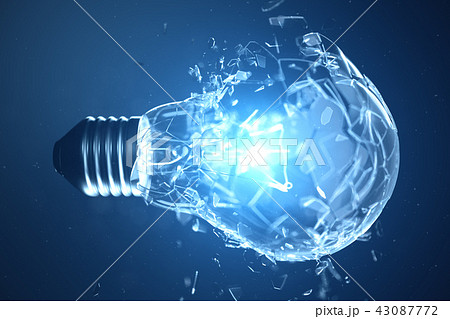 3D illustration Exploding light bulb on a blue background, with concept creative thinking and 43087772