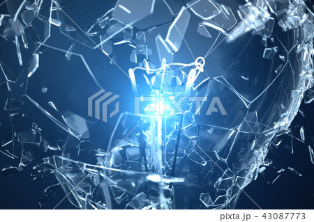 3D illustration Exploding light bulb on a blue background, with concept creative thinking and 43087773