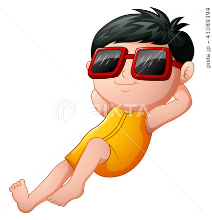Cartoon boy relaxing wearing sunglasses Cartoon boy relaxing wearing sunglasses 43089394