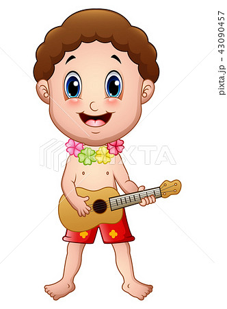 Illustration of Hawaiian boy playing a guitar 43090457
