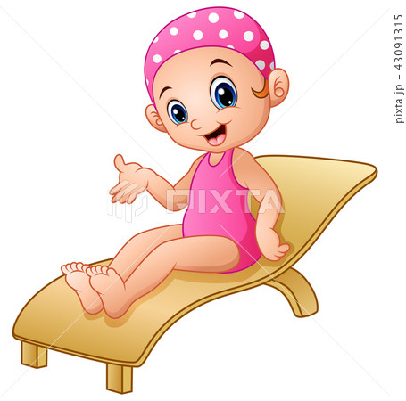 Cartoon girl sitting on beach chair 43091315