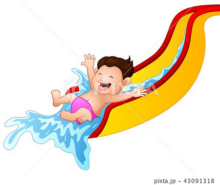 Cartoon boy playing waterslide 43091318