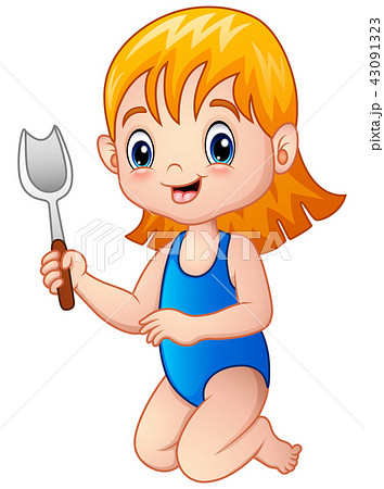 Cartoon little girl holding a shovel 43091323