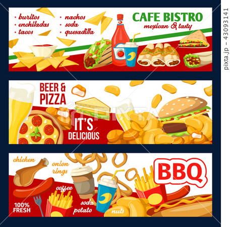 Fast food cafe bistro menu and pizza banners 43093141
