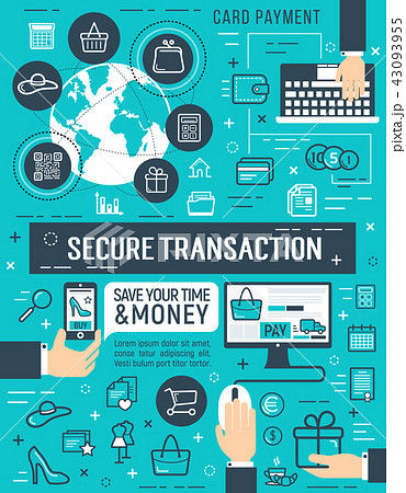 Secure online money transaction vector poster Secure online money transaction vector poster 43093955