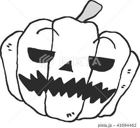 お化けカボチャ ハロウィン かわいい モノクロのイラスト素材