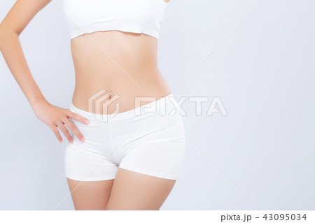 Closeup asian woman beautiful body diet with fit 43095034