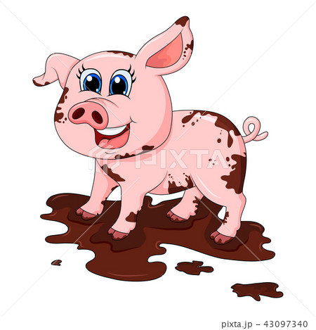 dirty pig in mud cartoon character vector design 43097340