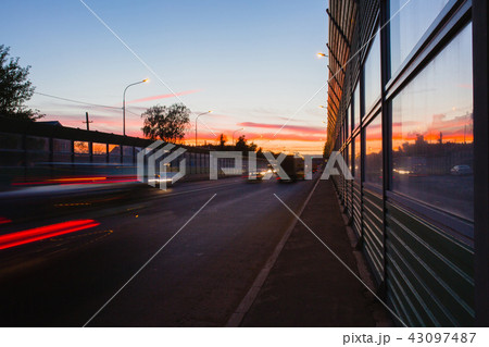Summer landscape with highway and tracks from car headlights 43097487